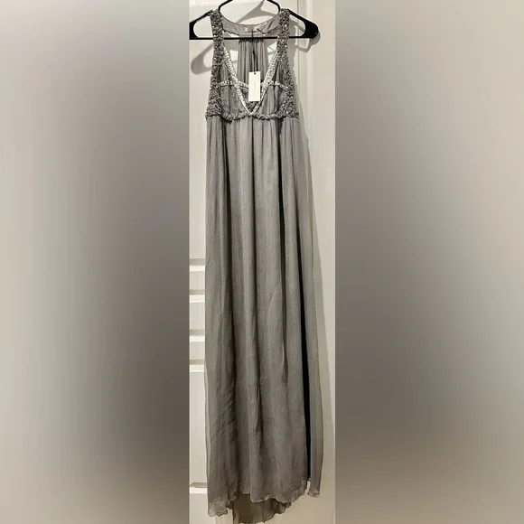 NWT Leon Max for Max Studio Ethereal Gauzy Gown Embellished Bodice Sweep Train